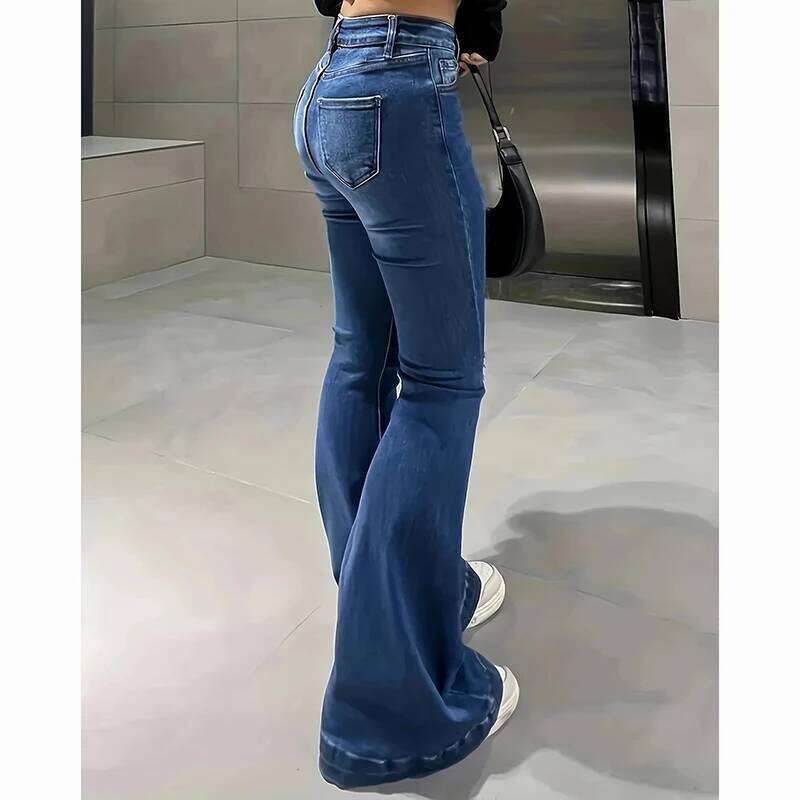 2025 Lady High Waist Stretchy Flared Jeans Women Ins Fashion Solid Bootcut Denim Pants Girls Chic Slim Fit Bell Bottoms Trousers Z260313
