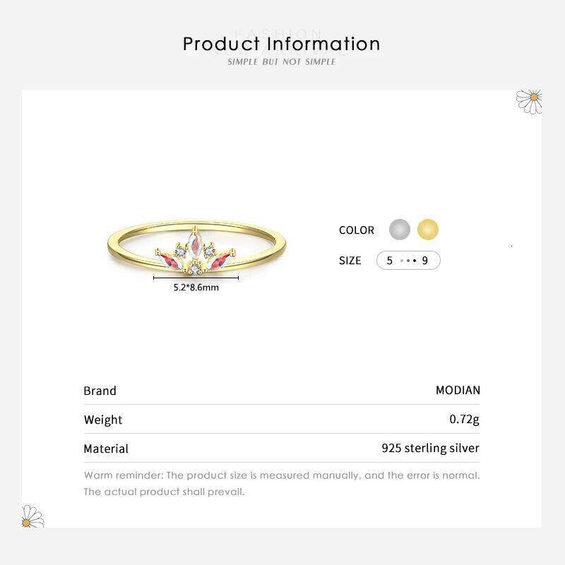 MODIAN Delicate Small Crown 925 Sterling Silver Finger Ring With Rainbow Fire Color Zircon For Women Fashion Jewelry Anel H260312