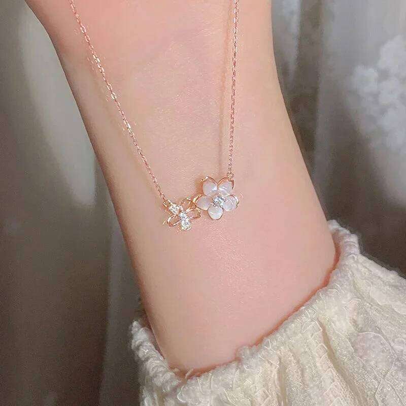 Korean Inlaid Zircon Flowers Chain Necklace for Women New Light Hot Fashion Collares Choker Accessories Gift H260312