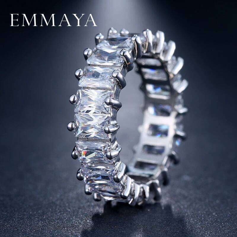EMMAYA Handmade Eternity Promise Gold Color Crystal Ring AAA CZ Zirconia Engagement Wedding Band Rings Women Men Finger Party Je H260312