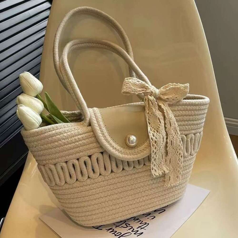 Simple Woven Handbag Large Capacity Commuter Tote Versatile Scarf Shoulder Casual Travel Beach Bag