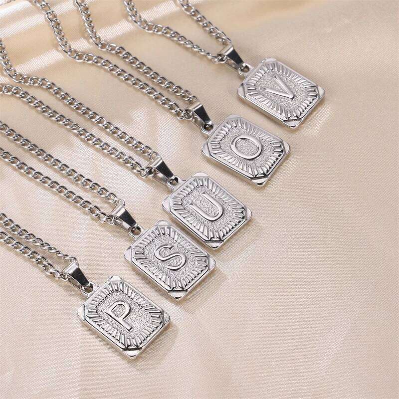 D&Z Fashion Square Letter Pendant Necklace Men Women Silver Color Stainless steel Classical Charm Jewelry Birthday Gift H260312