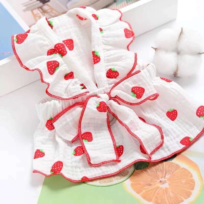 Strawberry Print Pet Dress Clothes Cute Bow Summer Puppy Costume Chihuahua French Bulldog Clothing Cat Dog Swimsuit Bamubi