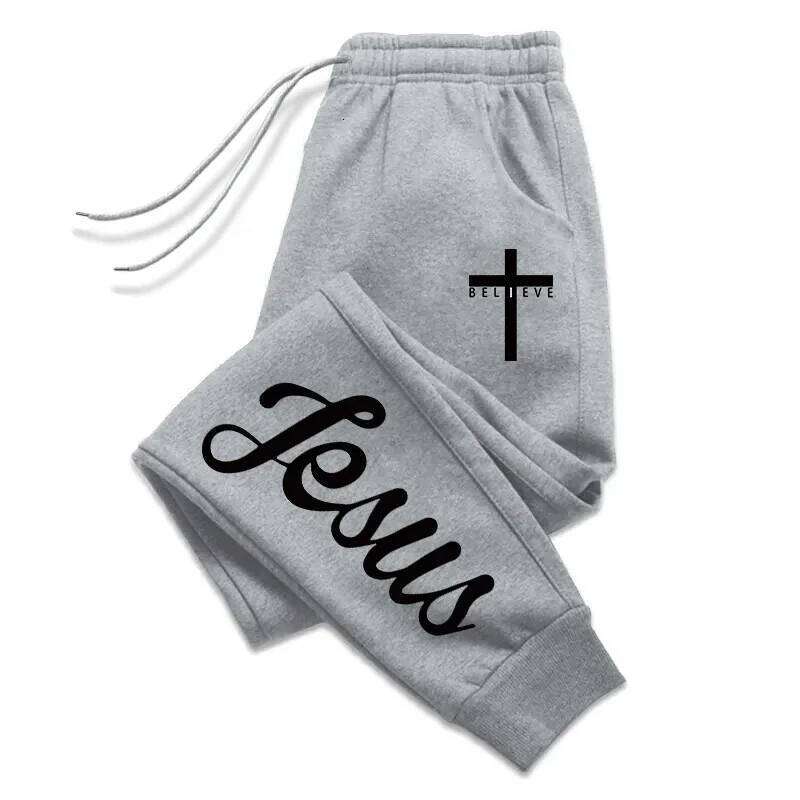 Jesus Cross Men's Sweatpants Solid Color Drawstring Long Pants Male All Season Daily Casual Sports Fitness Versatile Trousers Z260315