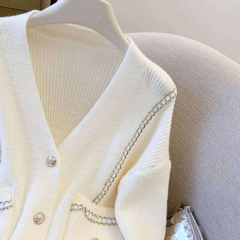 Autumn Winter White Sexy V-Neck Warm Sweater For Women Soft Retro Loose Long Sleeve Cardigan Knitted Tops Lady Z260313