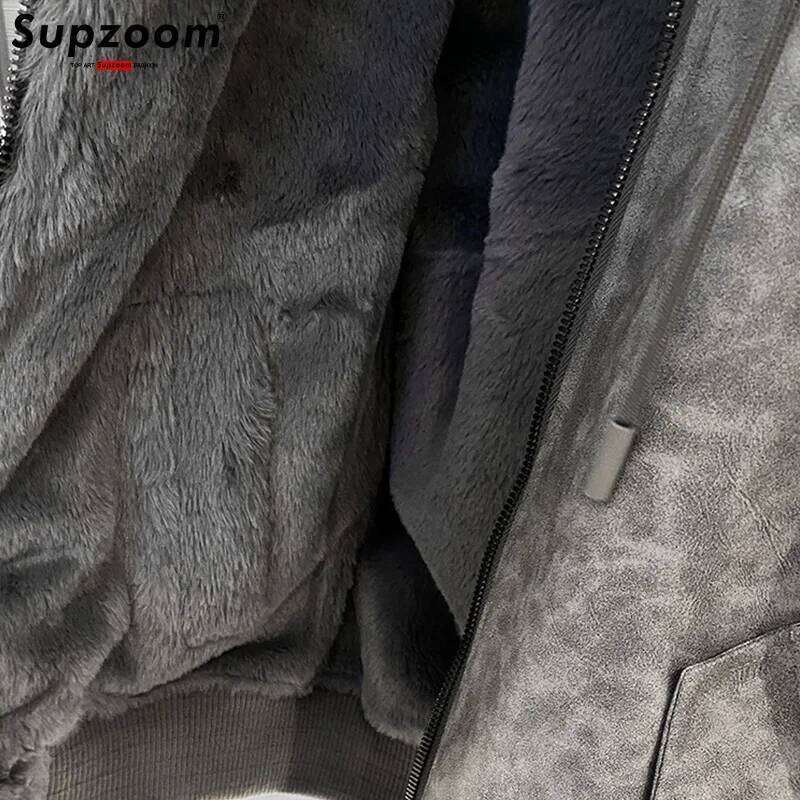 Supzoom New Arrival Top Fashion Winter Warm Flowing Gold Mink Imitation Sheep Sheared Fur Zipper Both Sides Hooded Jacket Z260313