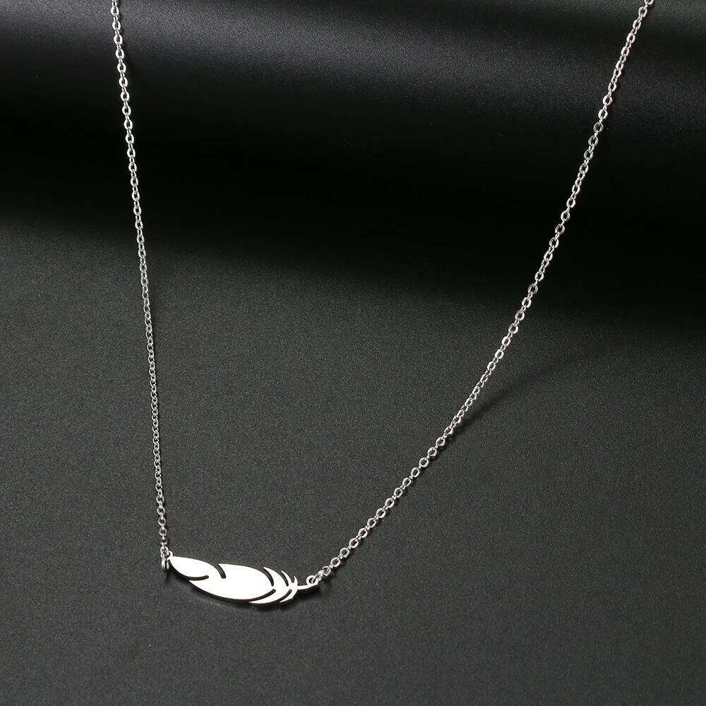 Stainless Steel Necklaces Simple Feather Charm Pendant Collar Chain Fashion Necklace For Women Men Jewelry Friends Best Gifts H260312