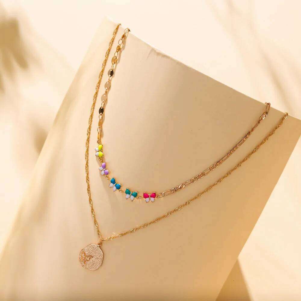 New Double Layer Daisy Flower Clavicle Necklace for Women Korean Butterfly Evil Eye Choker Wedding Neck Chain Jewelry Gift H260312