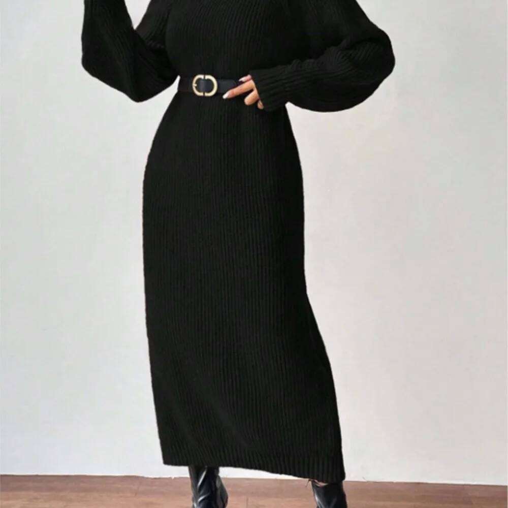 Sweater Fashionable Pullover High Collar Spring Autumn Casual Long-sleeved Solid Color Knitted Long Dress Women Vestidos Z260313