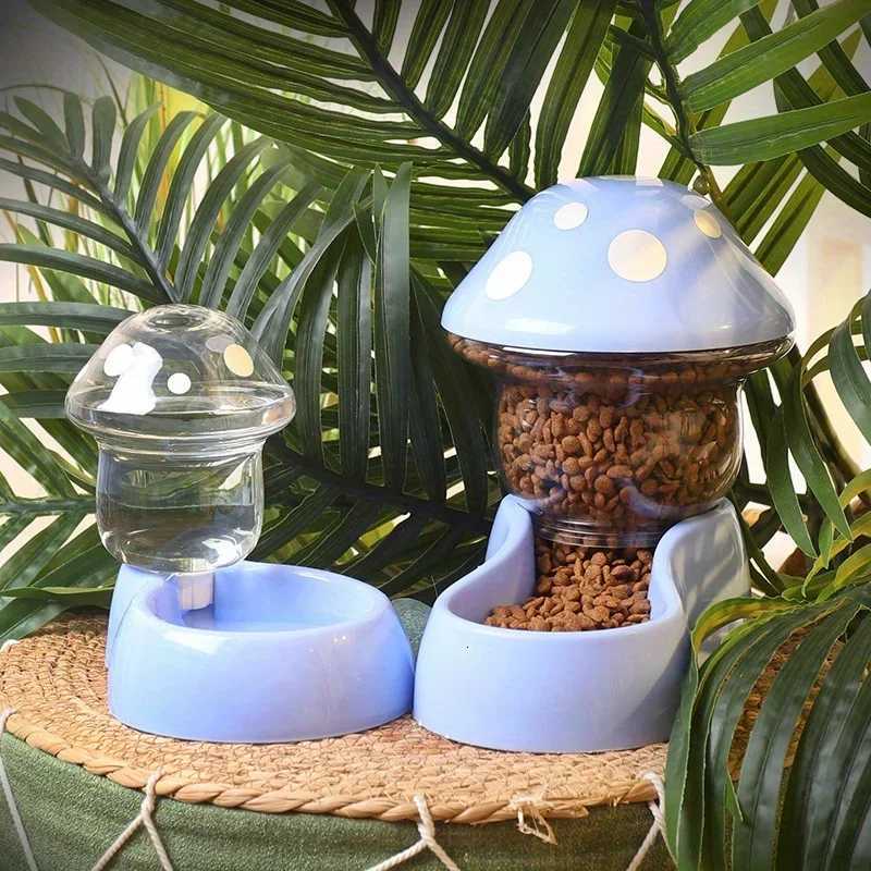 Cat Pet Automatic Feeder Water Dispenser Cute Mushroom Large Capacity Food Container Pet Bowl Water Storage Device Supplies H260313