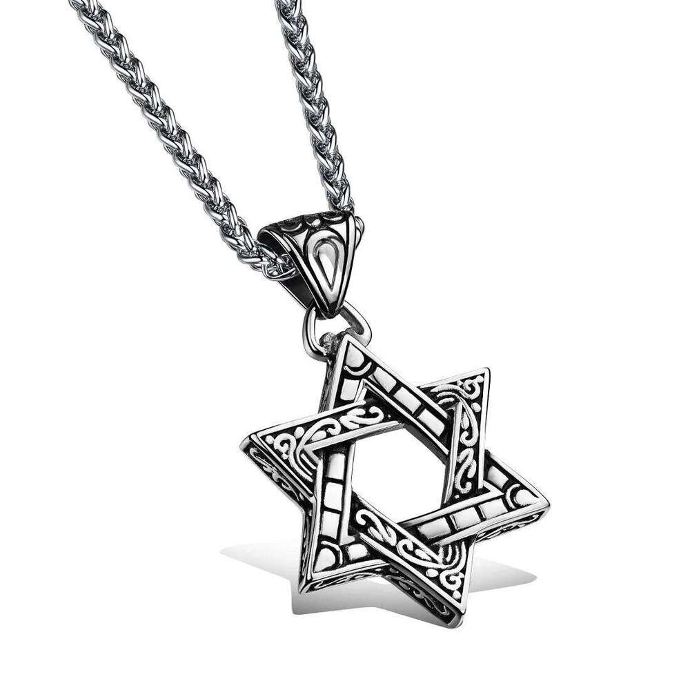 JHSL Men Statement Israel Star of David Pendant Necklace O Shape Twisted Chain Stainless Steel Silver Color Fashion Jewelry H260312