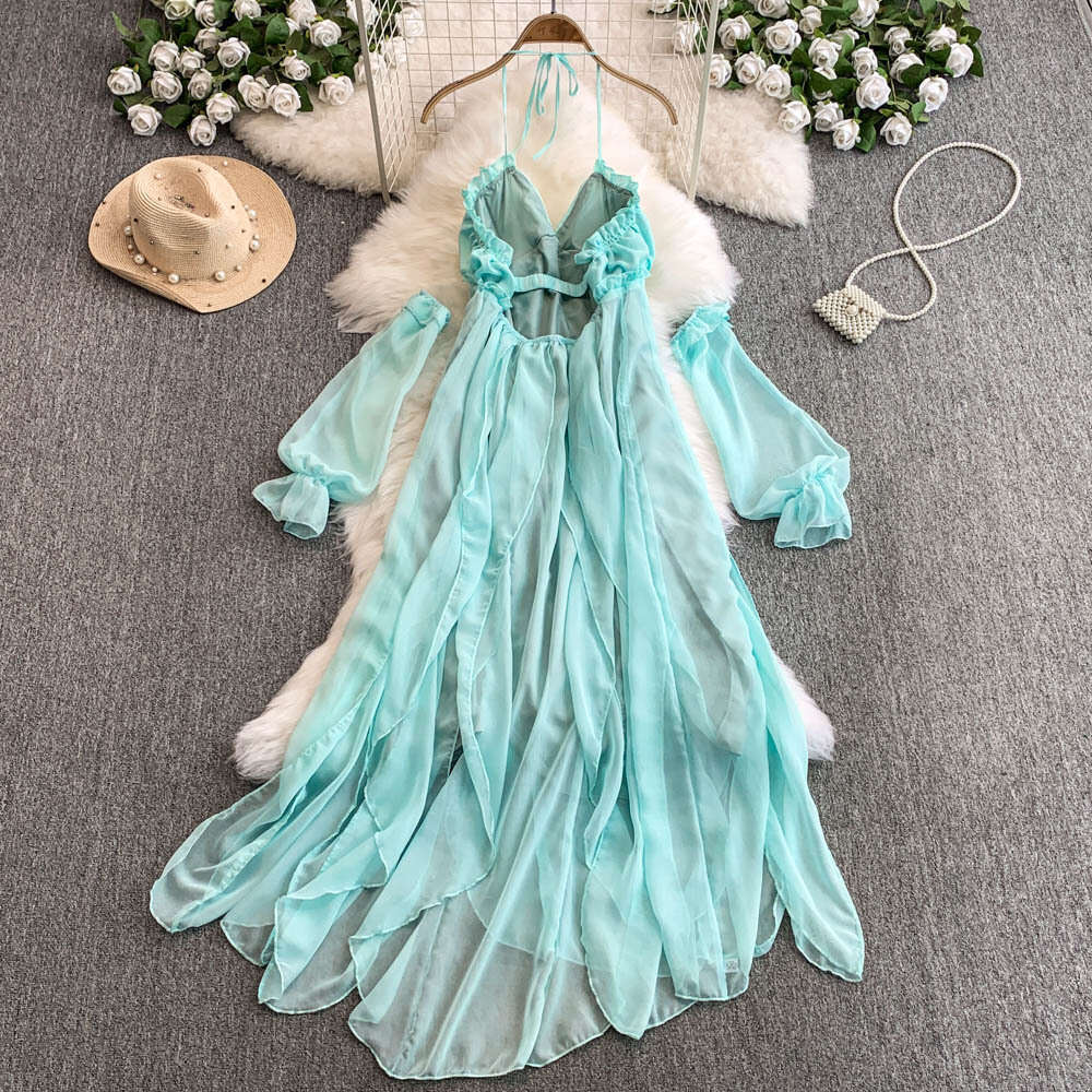 Women's pure desire holiday dress summer new romantic ethereal with pleated chiffon suspenders and shoulder straps