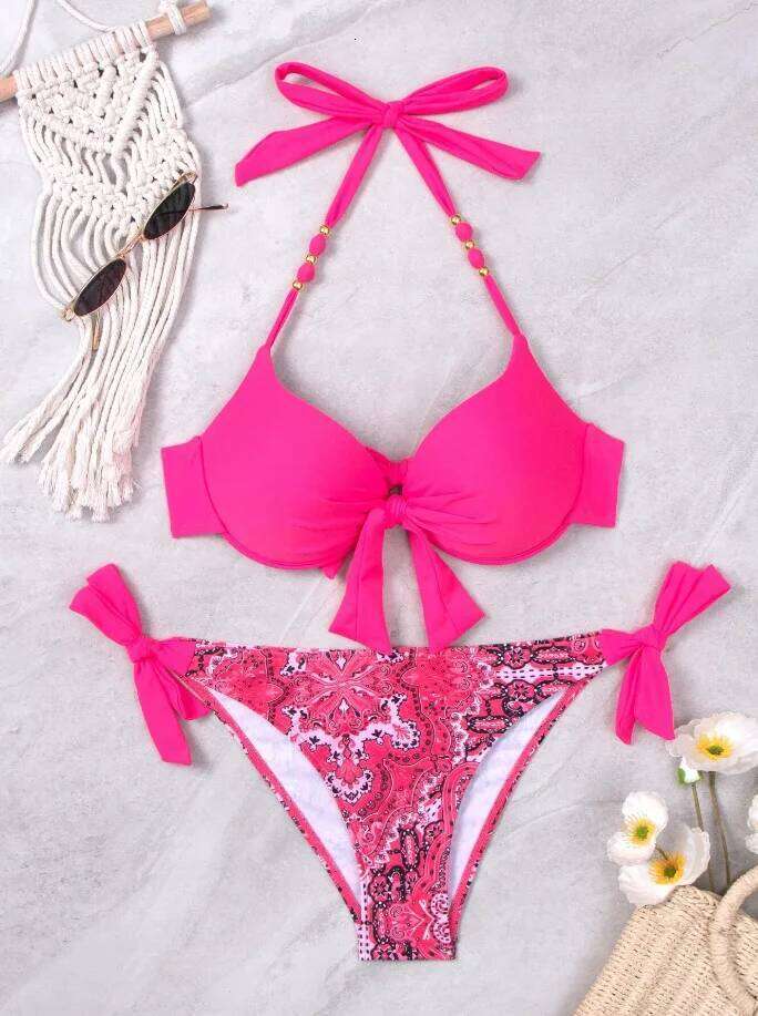 Sexy Push Up Bikini 2024 Women Swimsuit Two Piece Swimwear Female Thong Bikinis Set Swimming for Bathing Suits Brazilian Biquini Y260303
