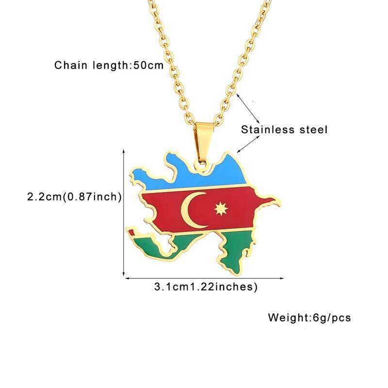 Azerbaijan Map With Flag Pendant Necklace Stainless Steel Gold Silver Color Azerbaycan Emblem Symbol Ethnic Patriotic Jewelry H260312