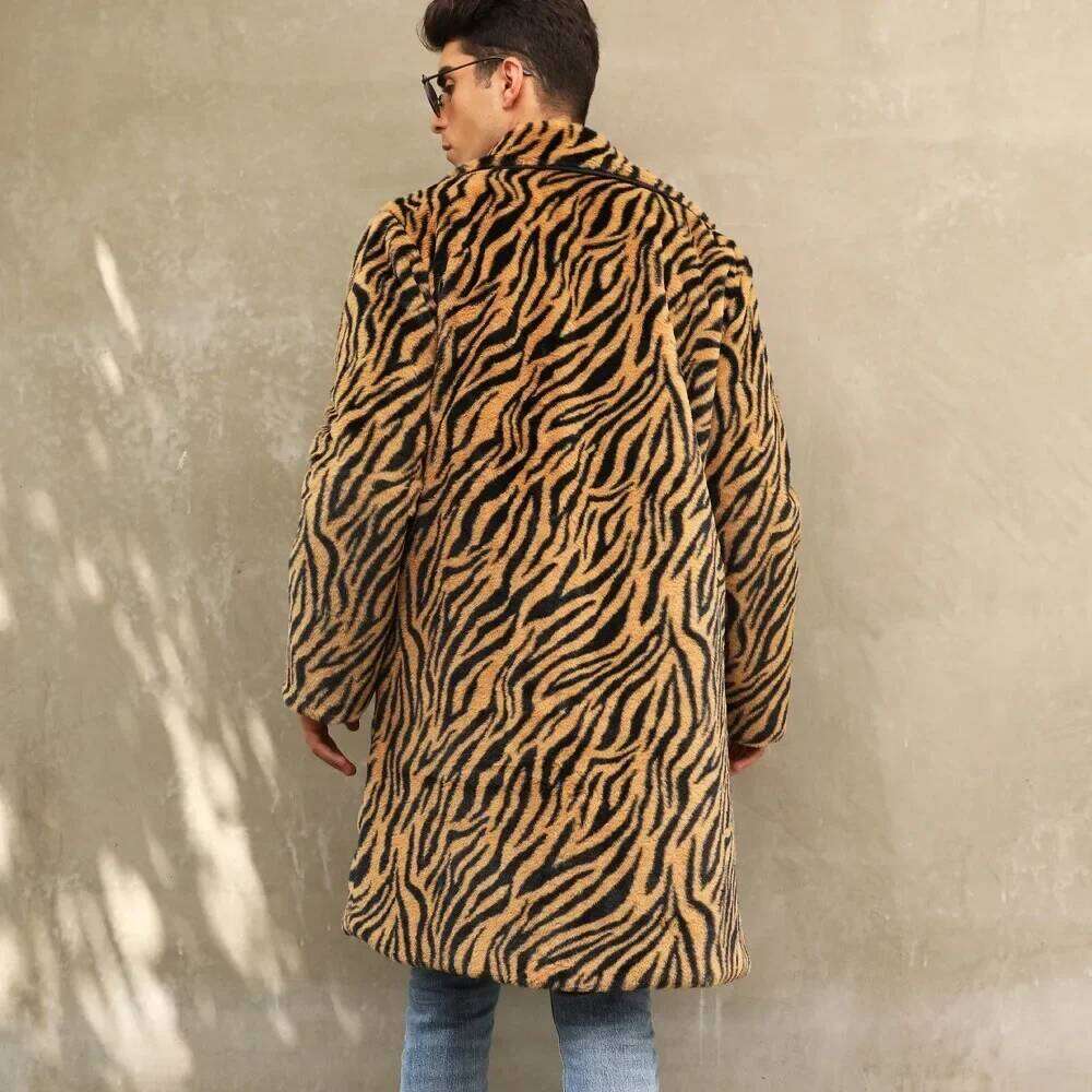 Faux Coat Winter Fluffy Zebra-stripe Sleeve Warm Shaggy Outerwear Luxury Fur Long Jacket Bontjas Jackets Men Z260313