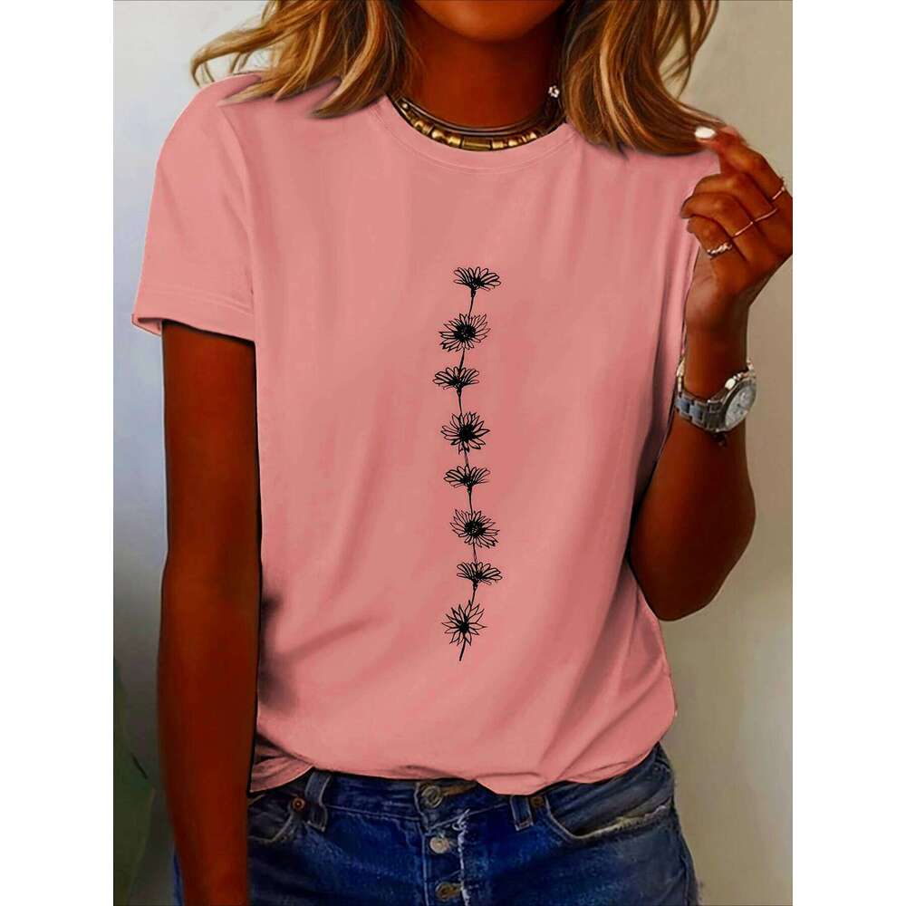 Women'S Print T-Shirt Short Sleeve Crew Neck Top Perfect for Summer Casual Wear Sunflower Graphic Tee Z260314