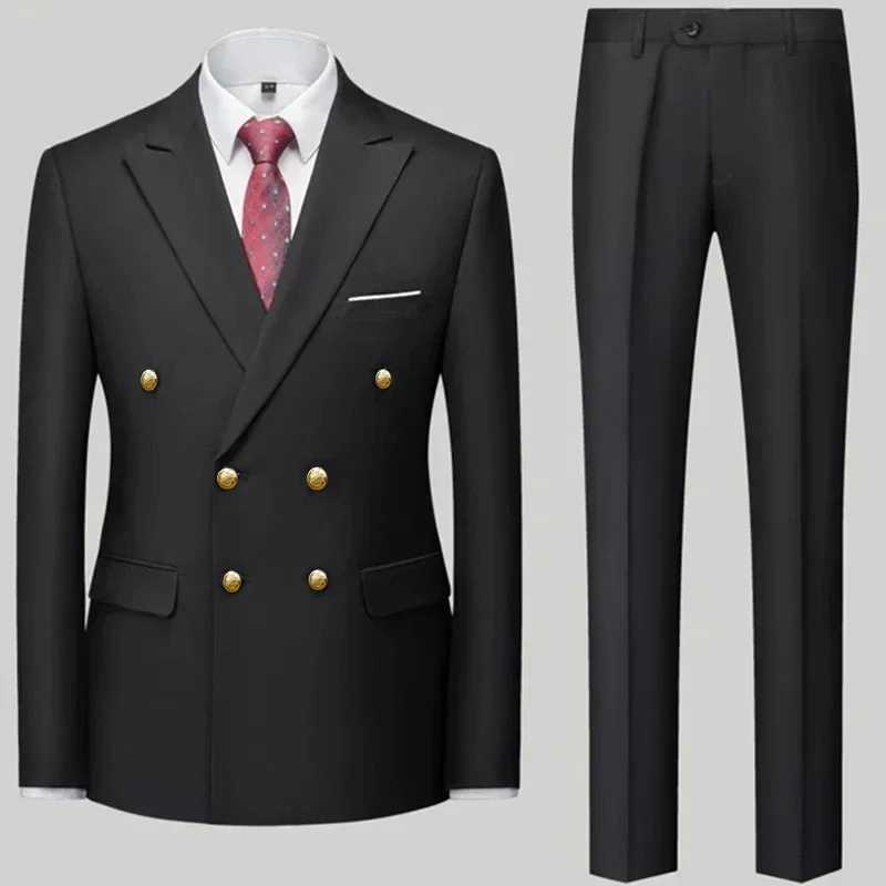 Fashion new mens casual boutique double breasted suit pants mens business suit set M260313