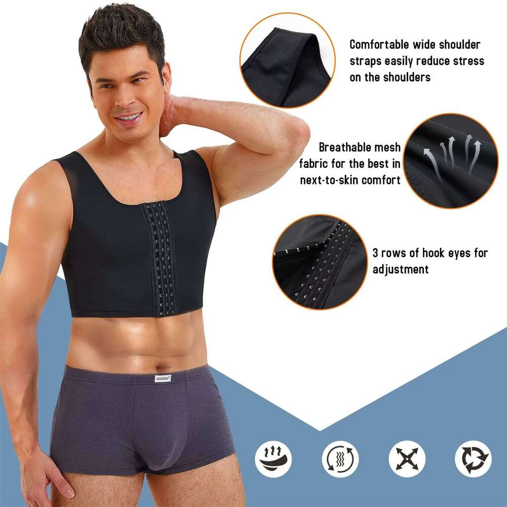 Men's Faja Compression Vest Slimming Undershirt Male Corset Tops Hide Gynecomastia Chest Binder Tank Top 26Y0312