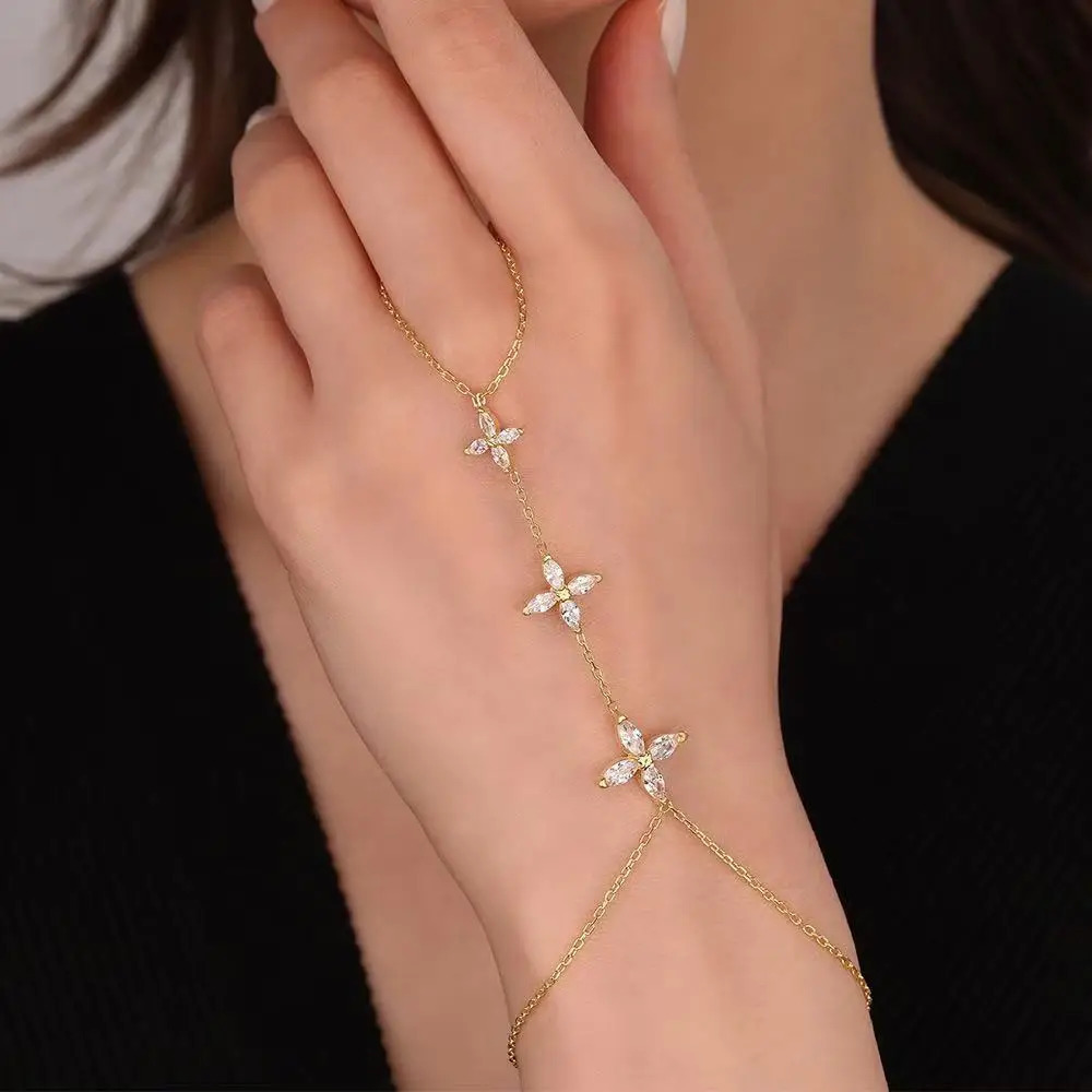 Boho Flower Hand Bracelet for Women Wedding Decorations Crystal Elegant Bangle Slave Chain Handmade Dubai Jewelry Gift 260313