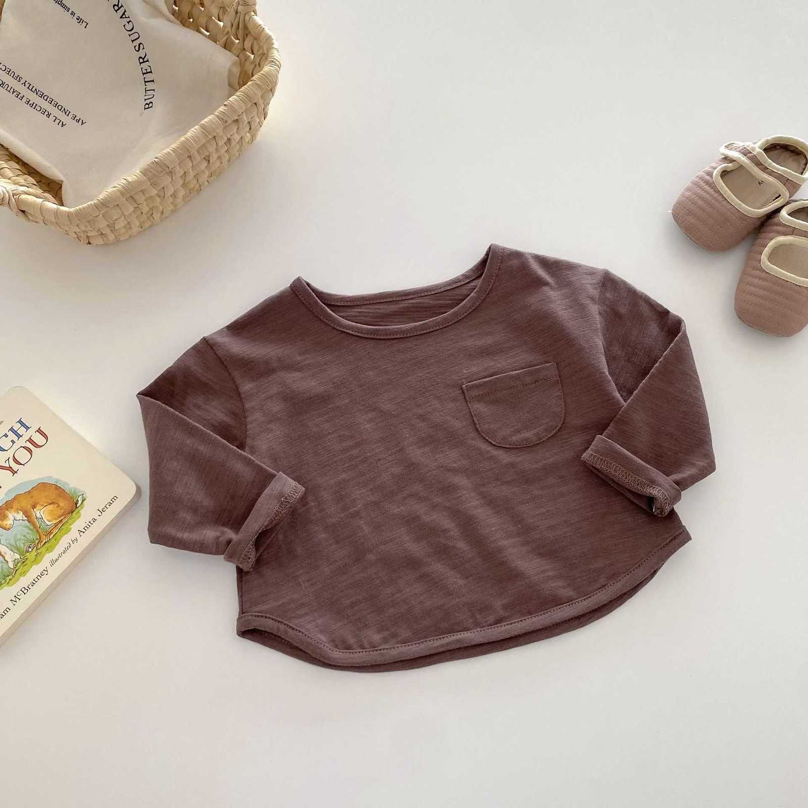 T-shirts Children's Bamboo Cotton T-Shirt Years Old Autumn Korean Children's Clothing Boys' Solid Color Base Shirt Baby Autumn Fashion