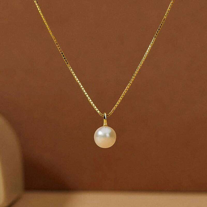 Huitan Simple Elegant Round Imitation Pearl Pendant Necklace for Women Silver Color/Gold Color Daily Wear Wedding Trendy Jewelry H260312