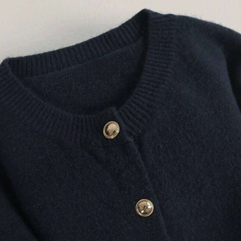 Knitted Cardigan women's 2025 Spring New Korean Loose Solid Color Round Neck Sweater Coat Z260313