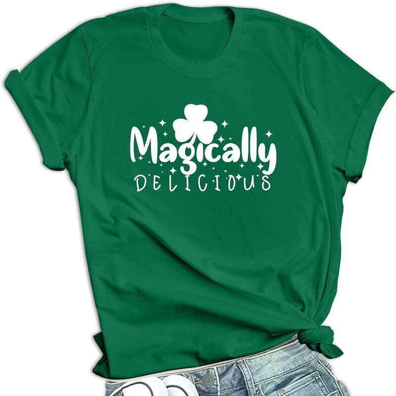St Women Magically Delicious Shenanigans Shamrock Patty's Irish Saint Patricks Day Outfits Y2k Tops T Shirt Z260314