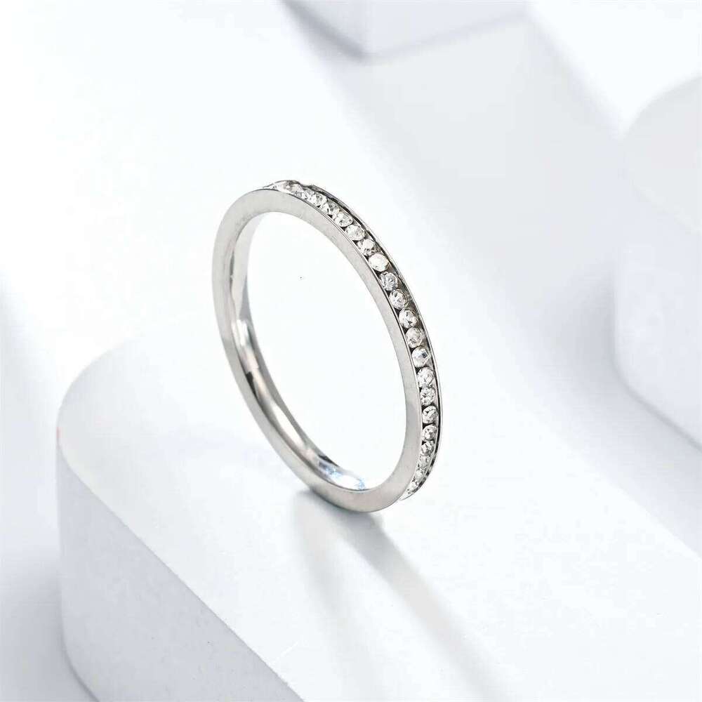 Unisex 2mm Stainless Steel Men Women Statement Cubic Zircon Rings Gold Silver Color US size 5 6 7 8 9 10 11 H260312