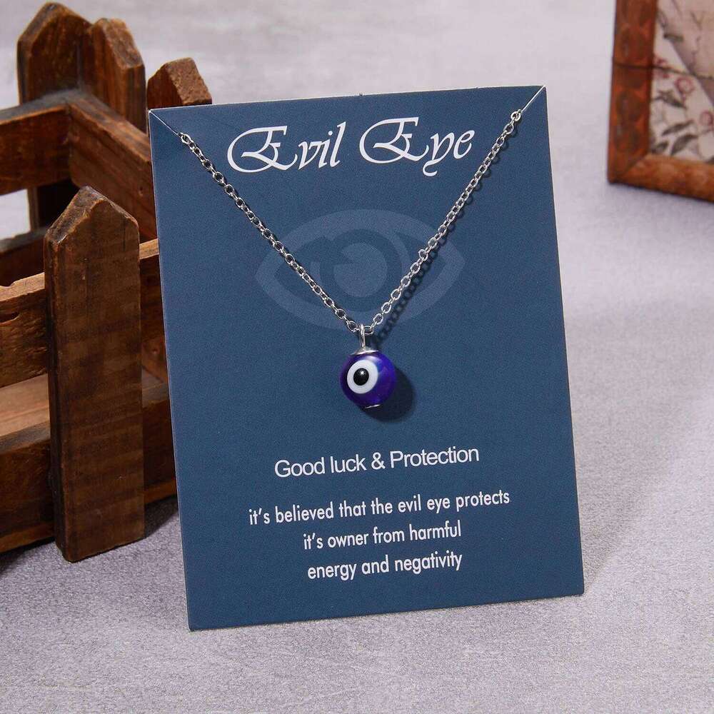 Turkish Evil Eye Necklace Blue Glass Pendant Stainless Steel Chain With Card Bring Good Luck Jewelry For Women Men Birthday Gift H260312
