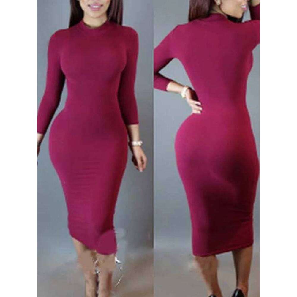Sexy Solid Color Elastic Slim Bodycon Women Long Sleeves Girdling Waist Skinny Dress Elegant Club Party Vestidos Z260313