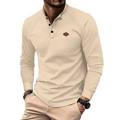Spring And Autumn New Men's Waffle Henley Shirt Designer Shirt Round Neck Solid Polo Designer Hoodie Color Long Sleeve T-shirt