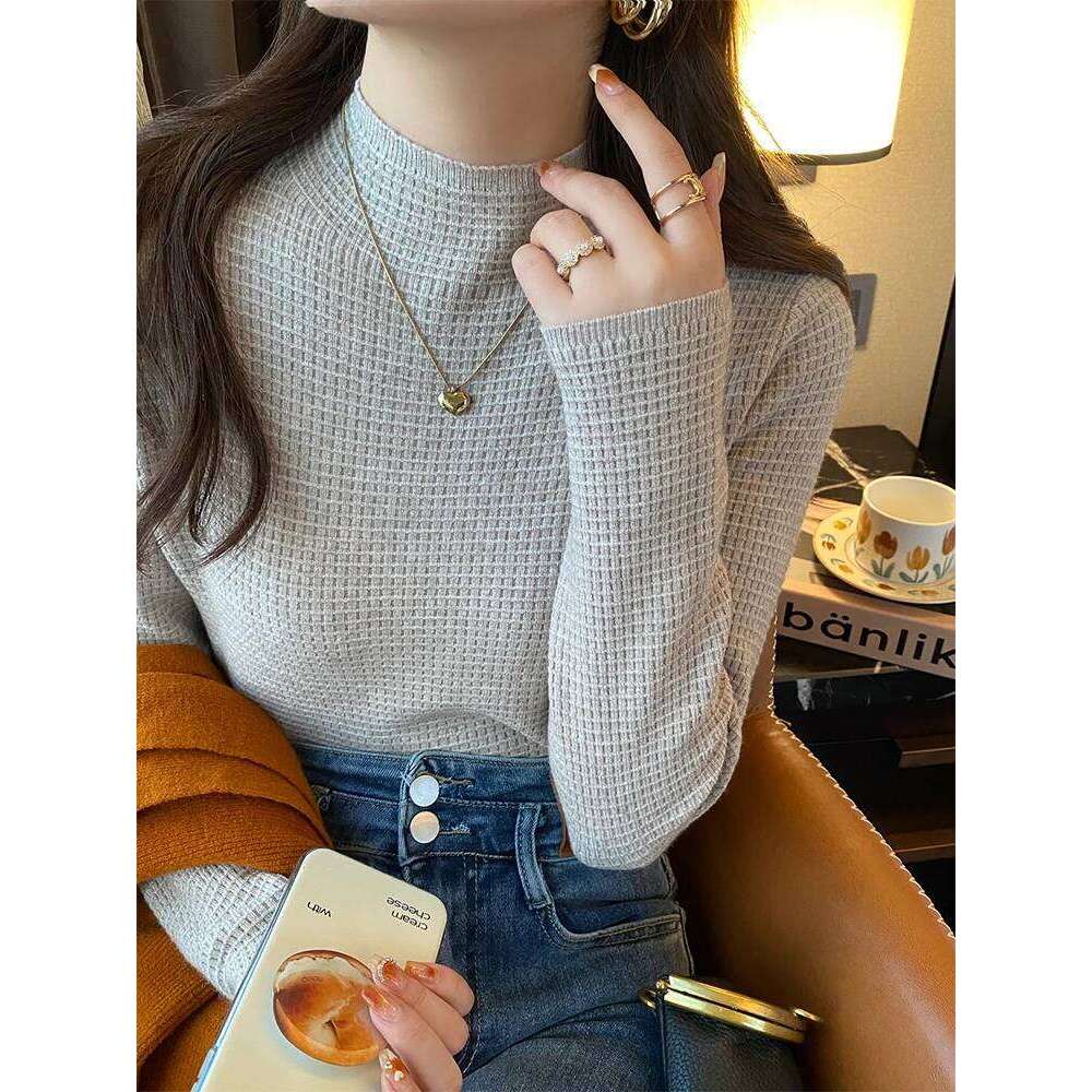 Women Autumn Winter Turtleneck Sweater Vintage Solid Waffle Pattern Knitted Female Sweaters Tops Casual Slim Pullover Jumpers Z260314