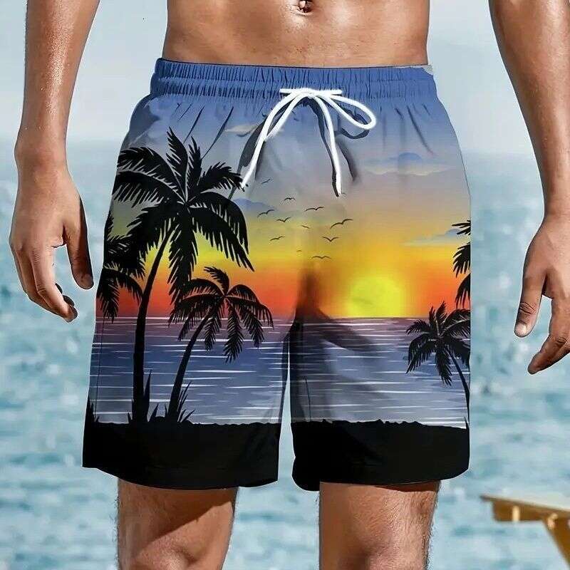 Summer hot-selling coconut tree pattern 3D printed shorts, trendy beach casual shorts for men and women