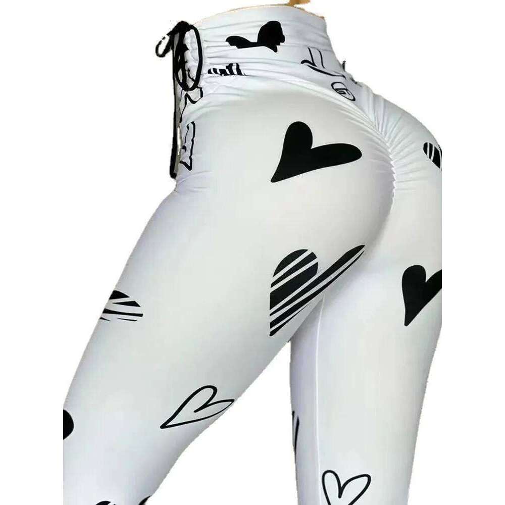 Summer Spring Women's Trousers Drawstring Love Pattern Print Yoga Exercise High Waist Fitness Leggings Ladies Cropped Pants