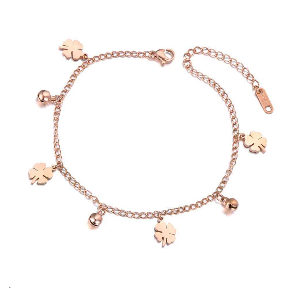Lokaer Fashion Flowers And Bell Charm Anklet For Stainless Steel Rose Gold Color Women Jewelry Anklets Wholesale A19008 Z260313