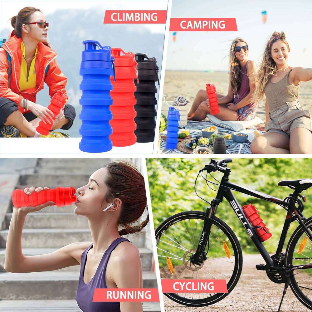 1 PC Red 500ML Portable Foldable Silicone Bottle Folding Gym Water Bottles Food Grade Z260314