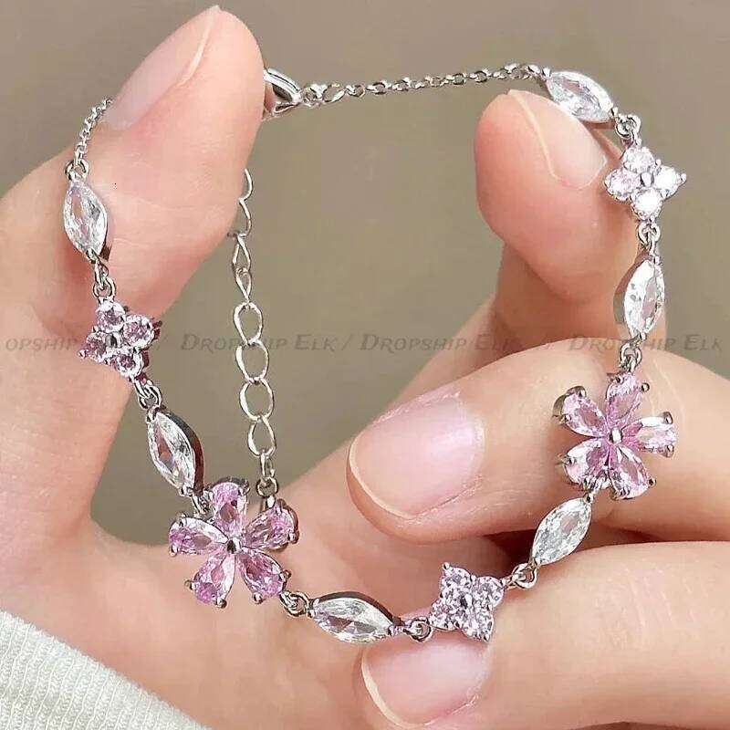 Korean Elegant Cherry Blossom Bow Zircon Bracelet Y2K Sweet Ladies Wedding Crystal Flowers Bracelets Women Jewelry Accessories Z260313