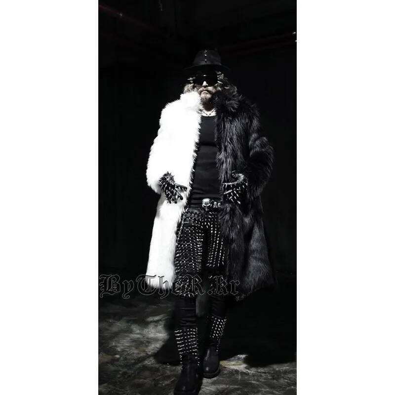 Imitation Coatslong Trench Men's Black and White Color Matching Coat Outwear Faux Steampunk Fur Jackets Coats Z260313