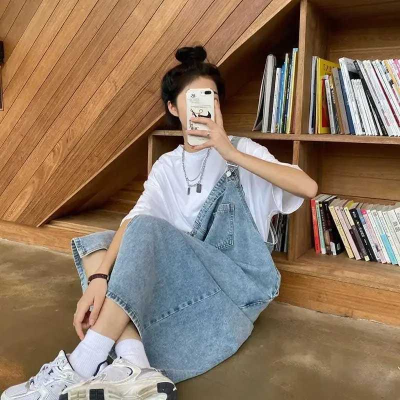 Korean style Denim Overall Dress Women Sleeveless Jeans Dresses Female Solid Slip Casual Loose Spaghetti Strap DressesT260314