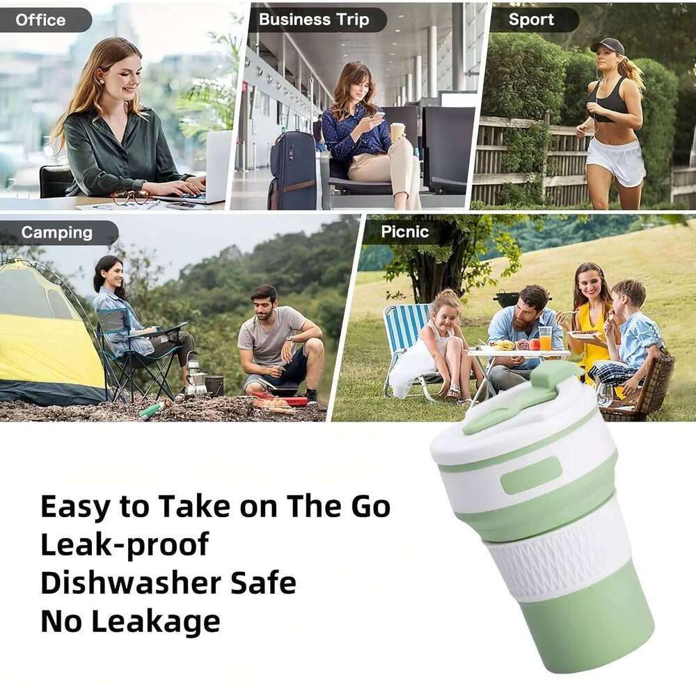 Leakproof Collapsible Silicone Travel Mug Reusable Foldable Bottle Hot Coffee/Cold Water Perfect for Camping & Cycling Z260314