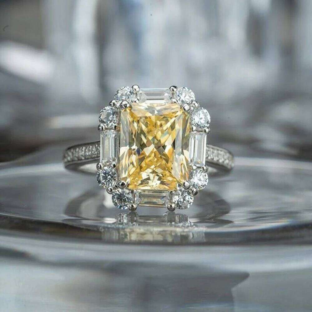 Huitan Graceful Women Finger-rings Yellow Cubic Zirconia Wedding Anniversary Birthday Gift Mom Silver Color Trendy Jewelry H260312