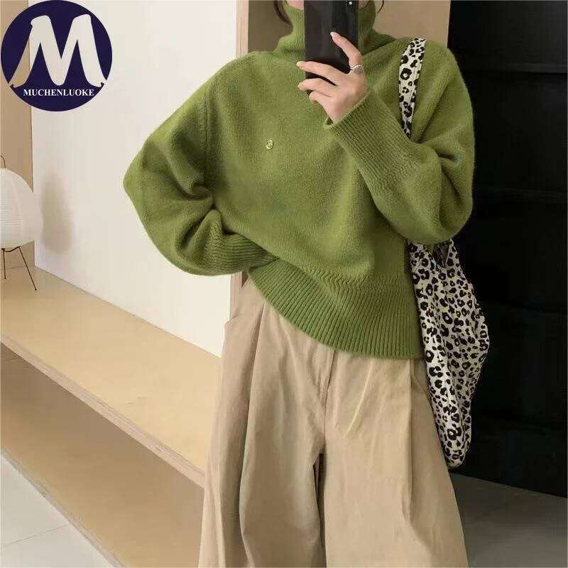 Women's Autumn Winter High Neck Long Sleeve Sweater Loose Knitted Casual Fashionable Lazy Style Top Z260313