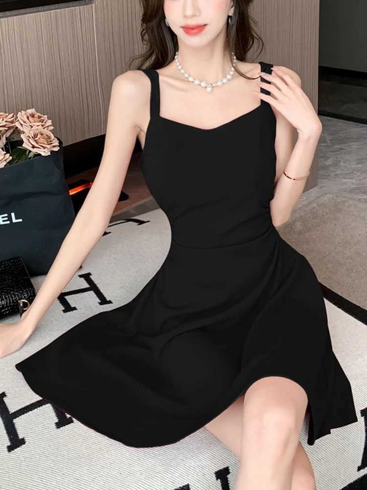 Women Classic Black White Suspender Dress Elegant Lady Daily Temperament A-line Mini Dresses Female Fashion Party Waist DressT260314