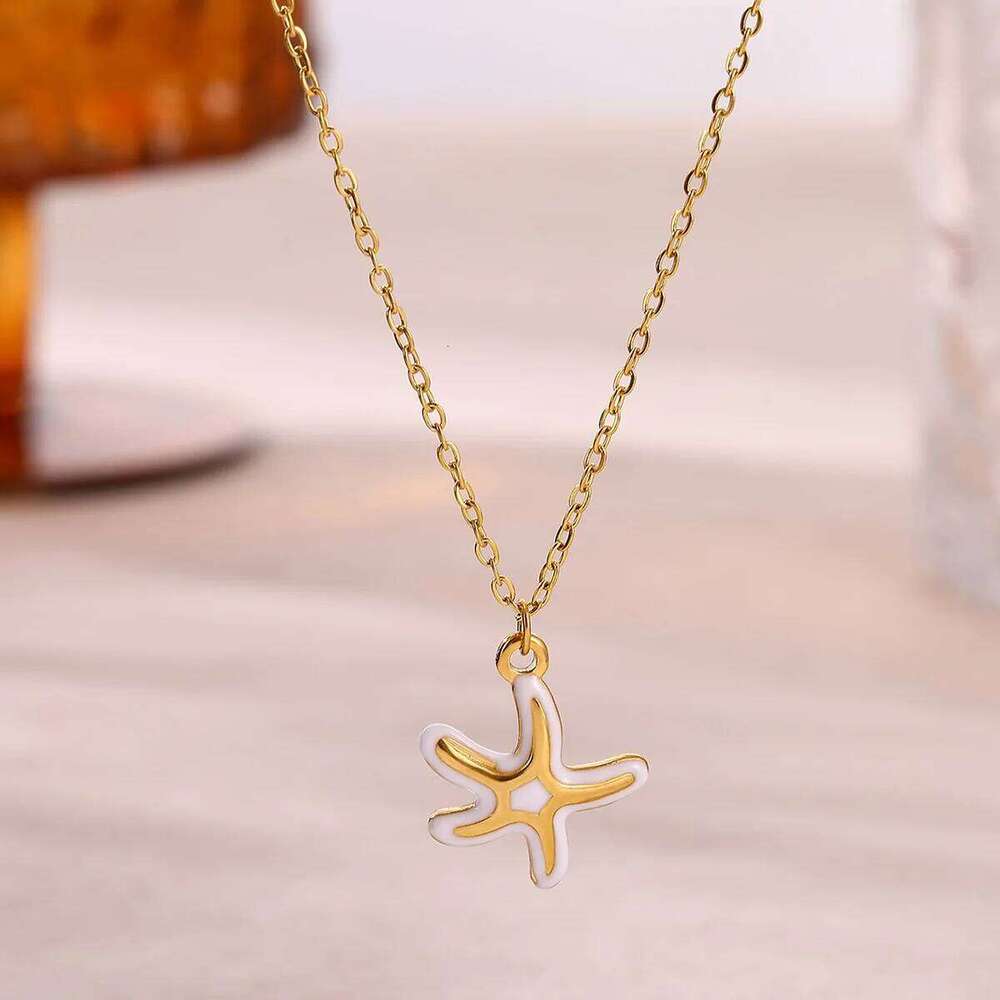 Cute Women Starfish Necklace 18 K Gold Color Charm Beach Tropical Fashion Waterproof Stainless Steel Drip Oil Jewelry Christmas H260312