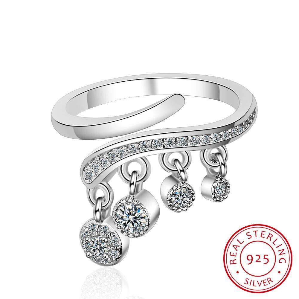 925 Silver Shiny Cubic Zirconia Tassel Jewelry Charm Bohemia Minimalism Birthday Gift Anillos Bague Femme Ring H260312