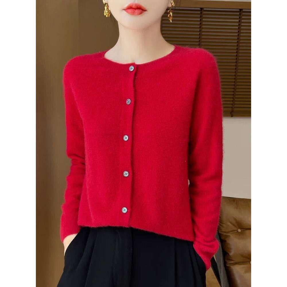 Basic Women 100% Merino Wool Cardigan Autumn Winter Sweater Knit Soft Comfort O-Neck Korean Single Breasted Tops Z260314