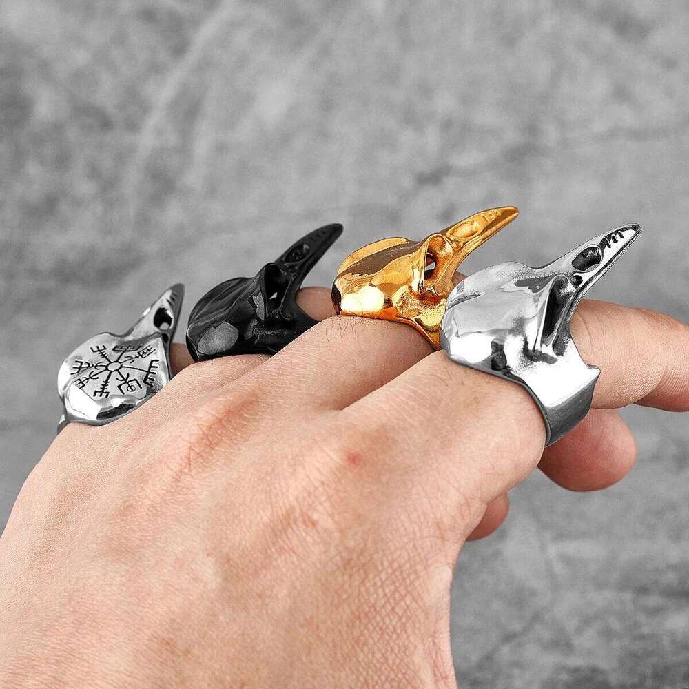 Viking Crow Skull Stainless Steel Mens Rings Punk Amulet Gothic for Male Boyfriend Biker Jewelry Creativity Gift Wholesale H260312