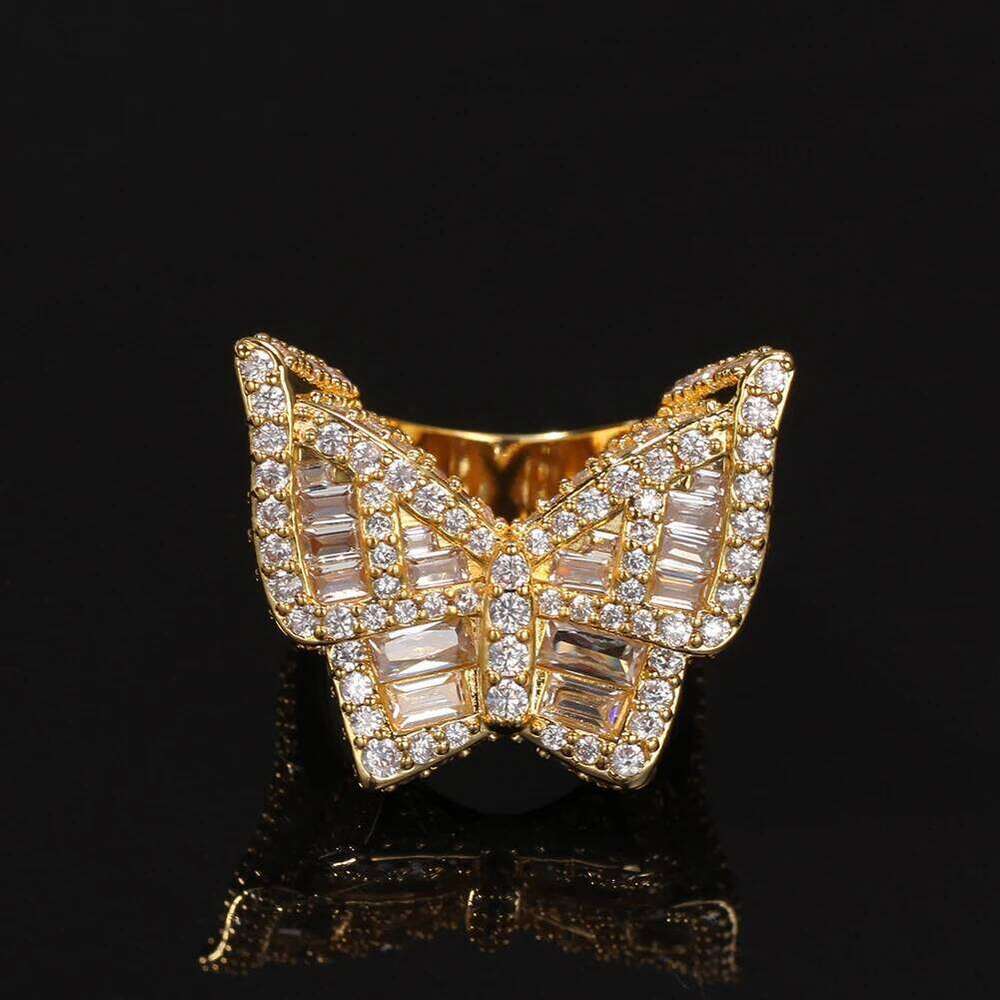 THE BLING KING Men Hiphop Baguettecz Cluster Square Cut Large Butterfly Shape Cubic Zirconia Gold Color Party Ring Jewelry H260312