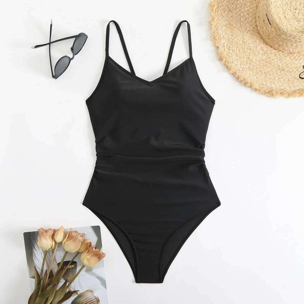 Women solid back hollow out ring swimsuit one piece bikinis Swimwear high waist bathing suit beach outfits bodysuit biquini Y260303
