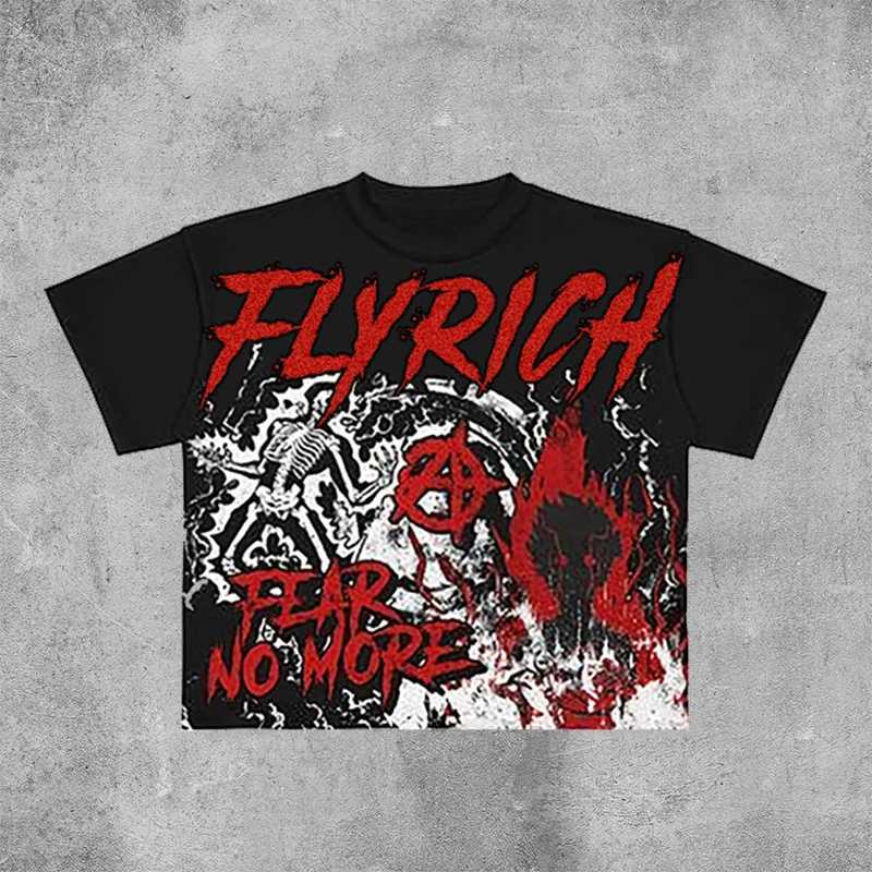 American New Neutral Fly Rich Graphic T-shirt Printed Mens and Womens Y2K Summer Short-sleeved Oversized T-shirt Street Tops D260313